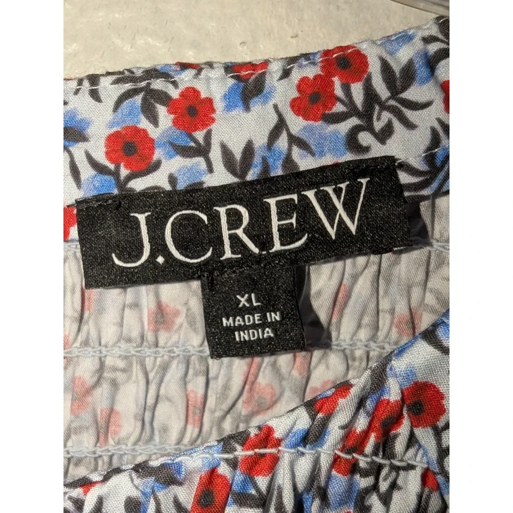 J.Crew Smocked Midi Meadow Dress in Poppy Womens XL Floral Cotton Puff Sleeve‎ - Picture 4 of 14